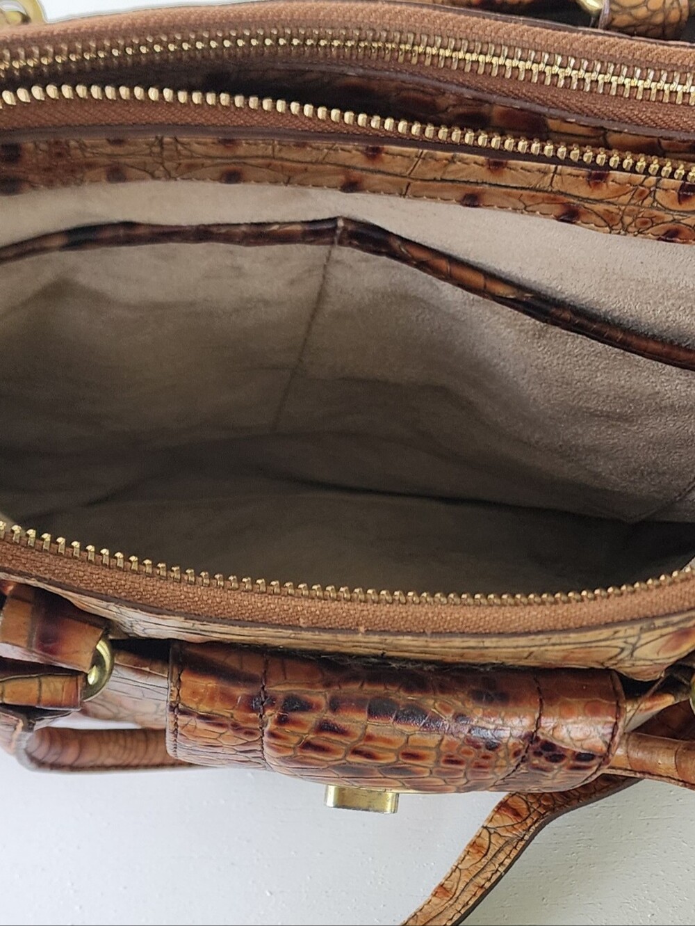 Brahmin Tan and Brown Crocodile-Embossed Satchel - Picture 10 of 15